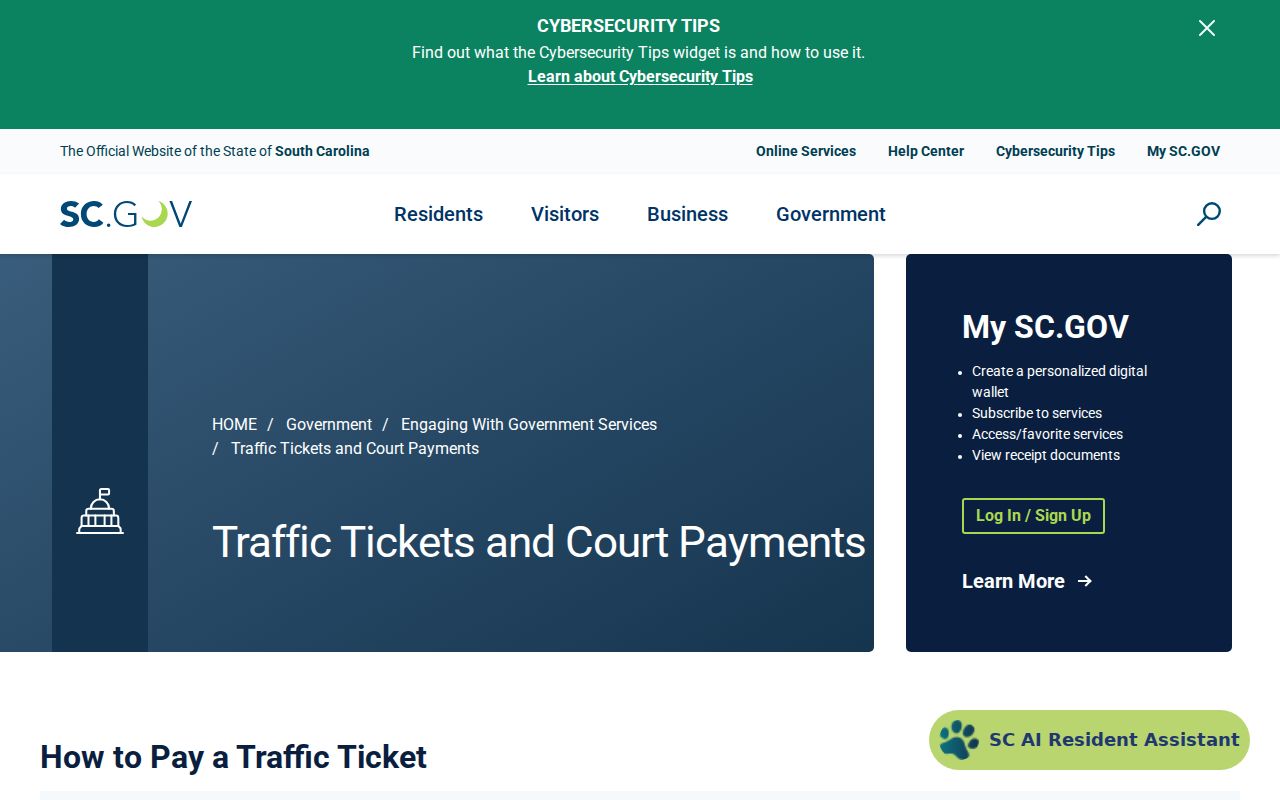 South Carolina traffic ticket payment page for Allendale County citation routing