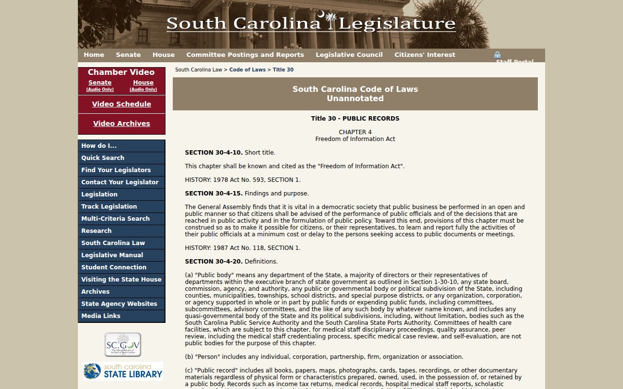 South Carolina Freedom of Information Act chapter for Allendale County warrant record requests