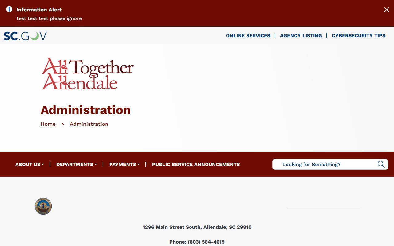 Allendale County warrant records and Town of Allendale administration page