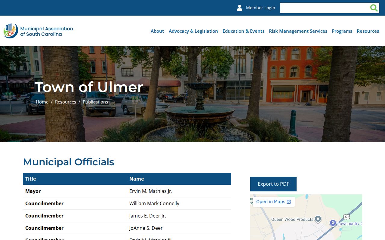 Ulmer municipal directory listing for local warrant record routing